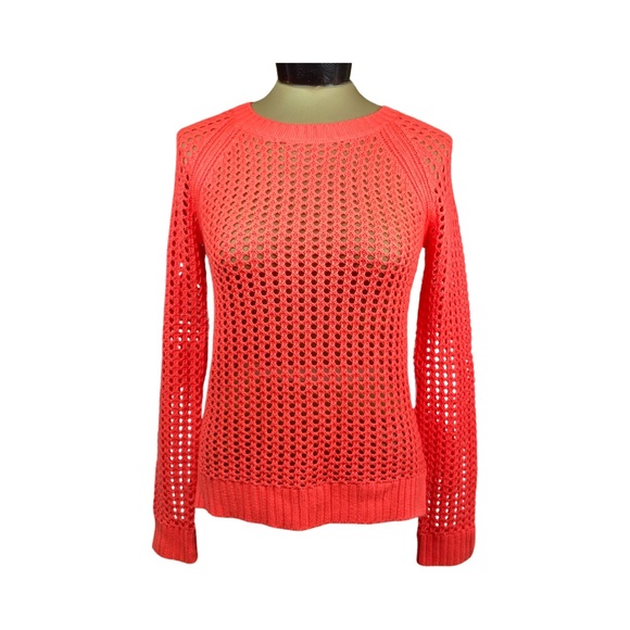 a.n.a. Petite Womens Long Sleeve Crew Neck Open Knit Sweater Size PS Pink - Picture 2 of 15